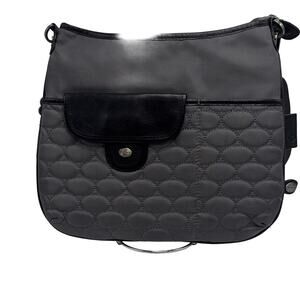 Mosey Grey & Black Polyester Crossbody Bag Medium Adjustable Strap